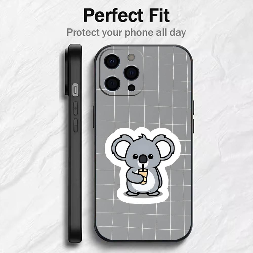 

Cute Koala Cartoon Style Printed Phone Case For iPhone17,16,15,14,13,12 Plus,Max Soft Silicone Black Cover iPhone17air