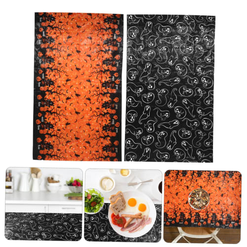 OUNONA 2-teilige Halloween-Tischdecke mit hängenden Wirbeln, perfekt für Heimtischdecken, Halloween-Partys und Halloween-Dekoration, Kunststoff-Hintergrund