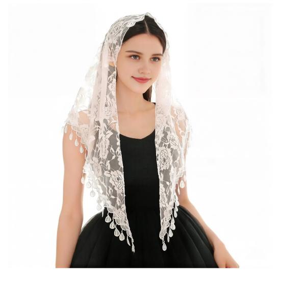 Fringed Lace Veil Face-covering Tassel Decoration Vintage Headscarf Weddings Shawl Style Veil белый