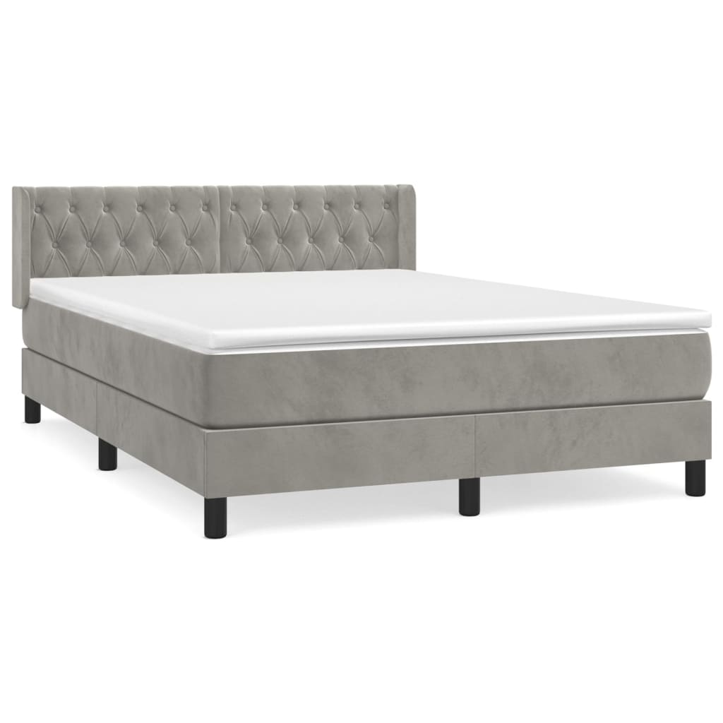 Vidaxl Letto Continentale Con Materasso, Grigio Chiaro, Velluto, 140X190Cm