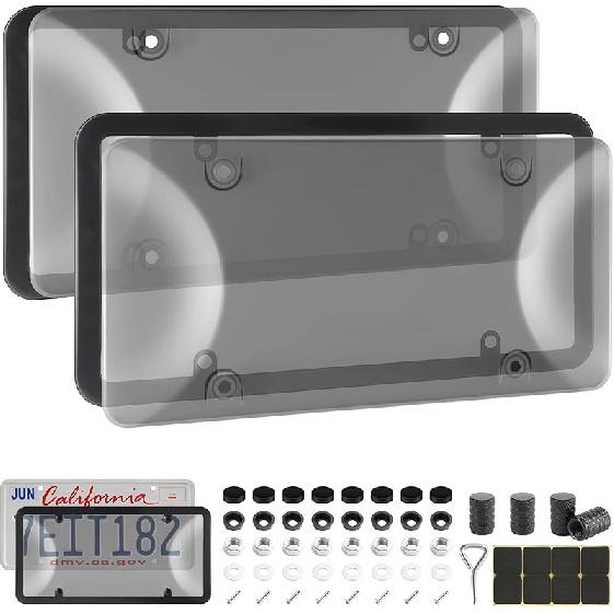 Alpmosn License Plate Frames With Screw Washers And Cap, Car Exterior Accessories Black (2-Pack)