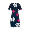 Women's Casual Abstract Floral Print T-Shirt Dress Navy Blue with Pink & White Contrast Tank Dress Breathable Y2k Ladies Clothes