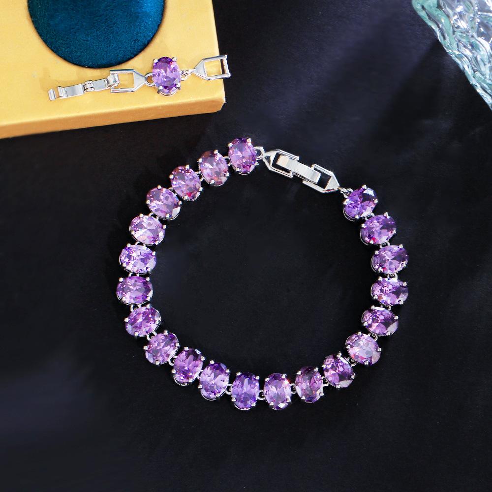 Heavy Industry Light Luxury Full Diamond Yellow Zircon Bracelet Rock Sugar Oval Zircon Hand Jewelry Multi-Color Optional