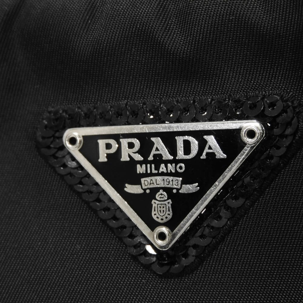 Used 11569 Re-Edition 2005 Re-Nylon Polka Dot Bag 1BH204 7921 Sequin Chain Triangle Logo Black Women's from Japan