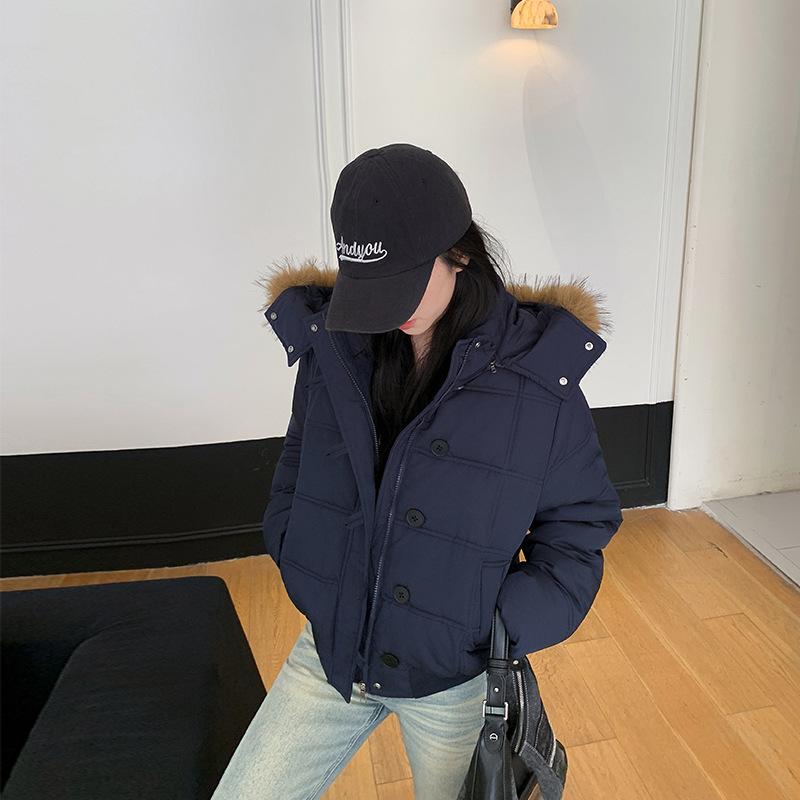 Winter new hooded big fur collar short cotton clothes Korean version student cotton clothes women's jacket short