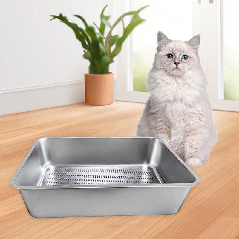 Cat Litter Sifter Box Stainless Steel Sturdy Easy To Clean Splashproof Large Capacity Pet Supplies Detachable Litter Sifter Tray