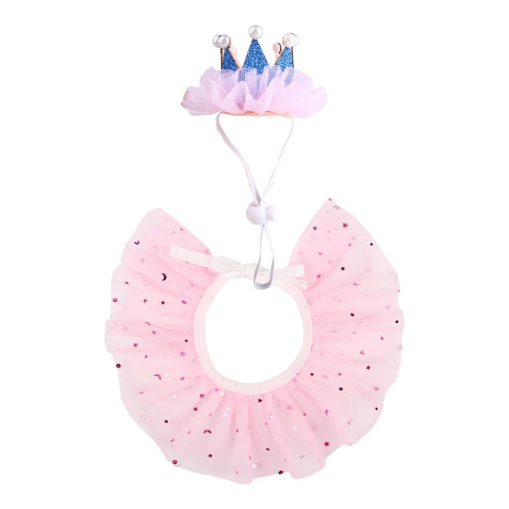 Festive Pet Princess Crown +Collar Set Dress Up Your Furry Friend! Birthday Photo Props for Dogs and Cats Accessories