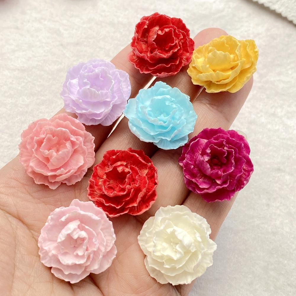 Resin Kawaii 3D Colorful Rose Flat back Flower Stone Scrapbook Figurines 10PCS DIY Bow Decor Accessories Crafts