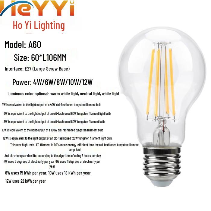 

LED Edison Vintage A60 E27 Crystal Lamp - Energy-Saving Screw Base Bulb Warm White 3000K