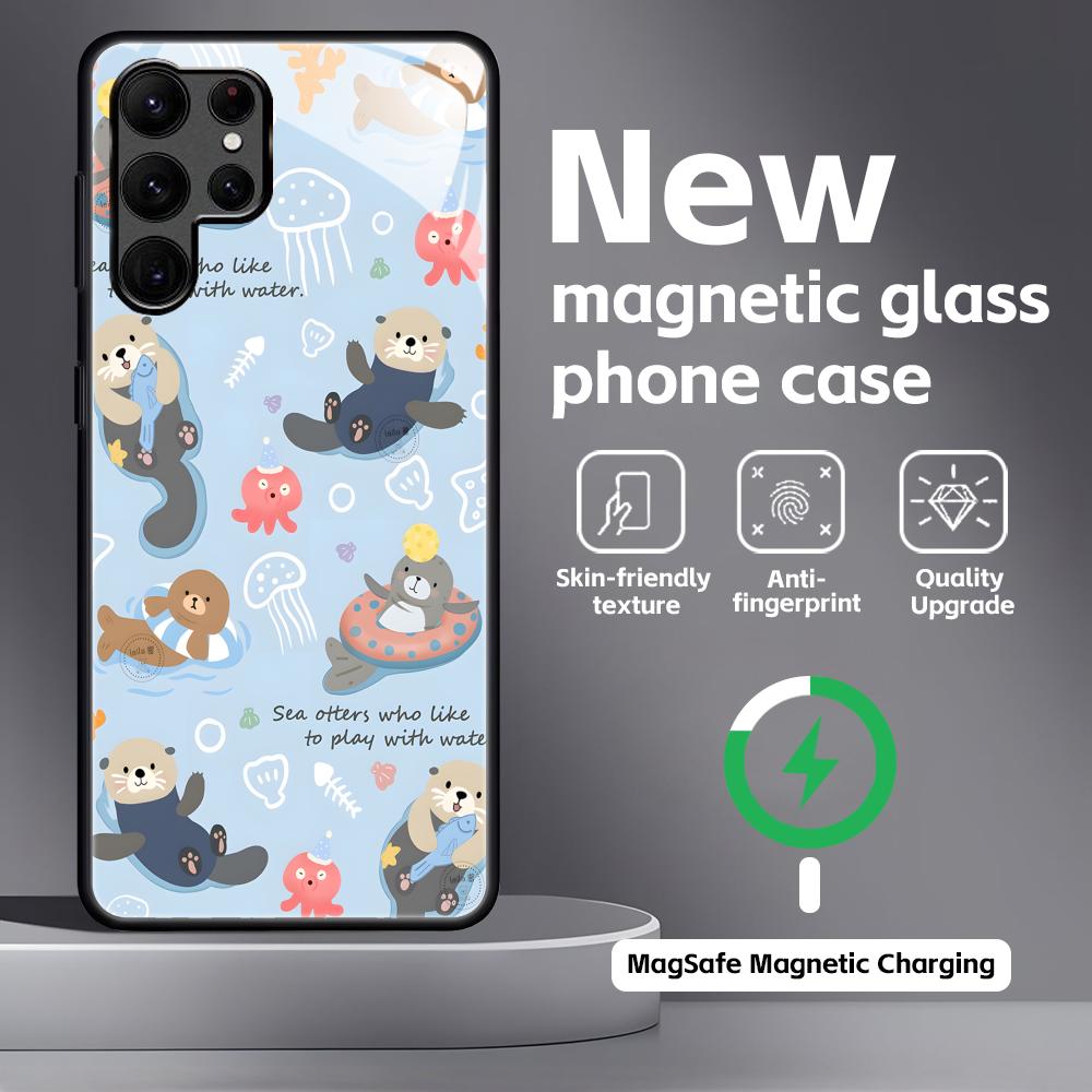 cute Otter Phone Case For Samsung S26 S25 S24 S23 S22 S21 Plus Ultra Note20 Glass Magnetic Case