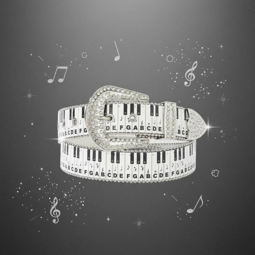 Women Belt Y2K Rhinestone Piano Buckle Metal