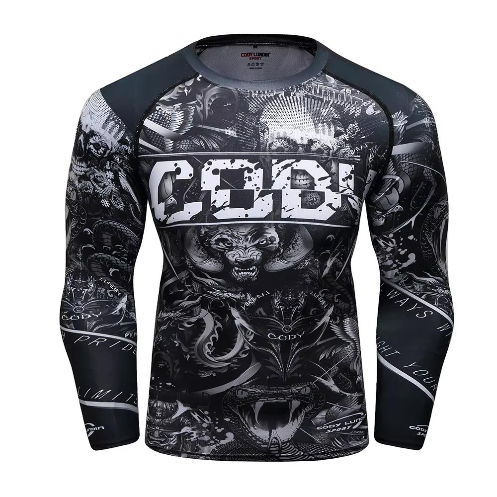 Fight Workout Mma Men'S Long Sleeve MMA Compression T-Shirt Men Boxing Rashguard Blank Bjj Rash Guard Sportswear Tees