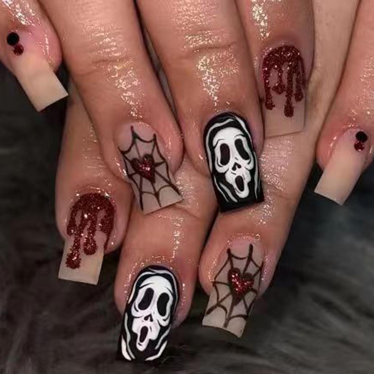 

24 European Style Skull Press-On Nails - Waterproof Halloween Escape Room Fake Nails