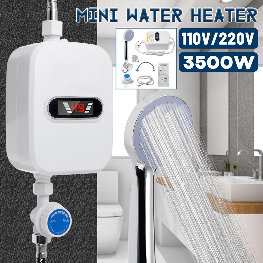 3500W 220V/110V Mini Shower Water Heater Wall Mounted Instant Electric Water Heater Digital Display for Kitchen Bathroom