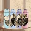 1PC Leopard Love Heart 750ml Color Plastic Sports Water Bottle Leakproof Flip Straw Lid Suitable for Sports Office Home Use