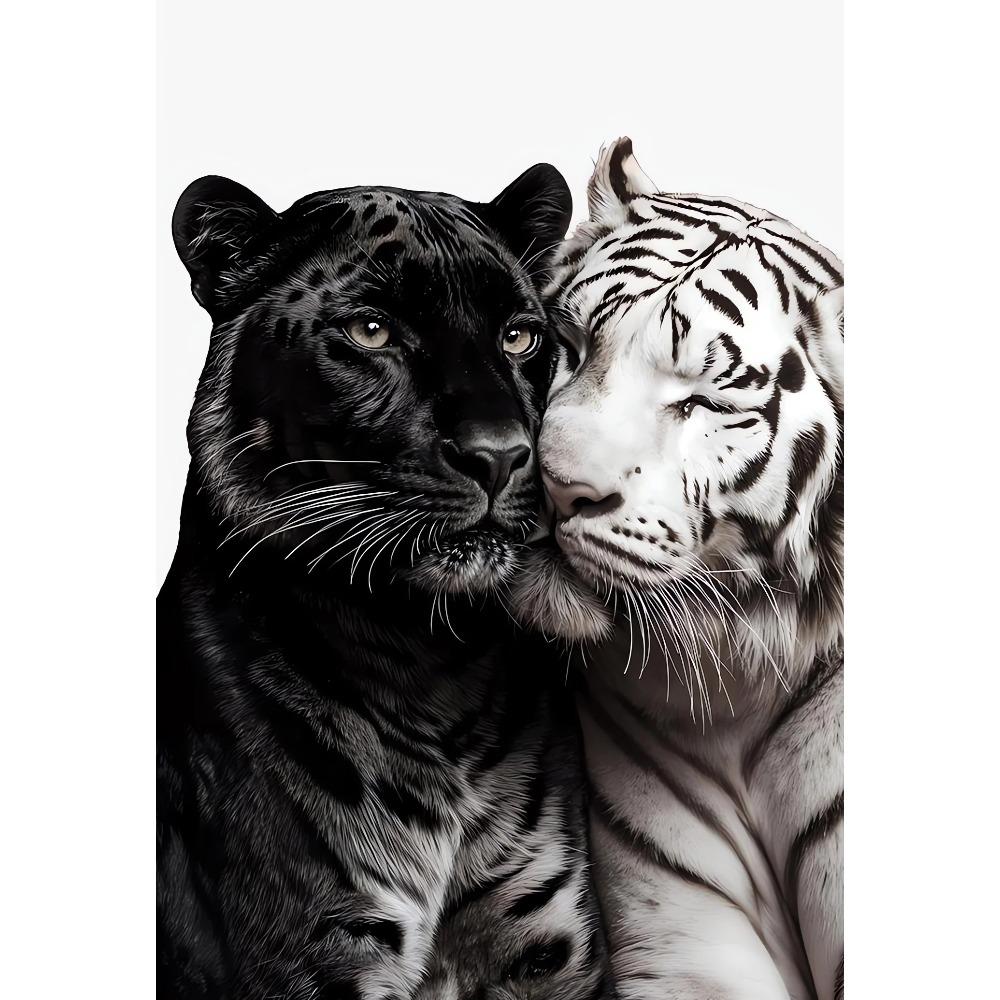 Pantera Negra Tigre Branco Leopardo Arte Pintura em Tela Impressão de Poster Vintage Parede Decoração Moderna Casa Sala de Estar Quarto Cozinha