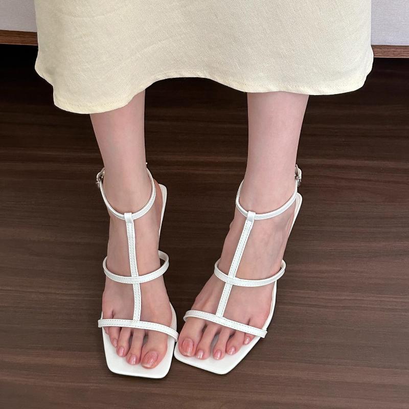 Fashion Temperament Stiletto Sandals Summer New Square Head Open Toe Fine Belt A Line Buckle Anti-slip Wear-resistant High Heels