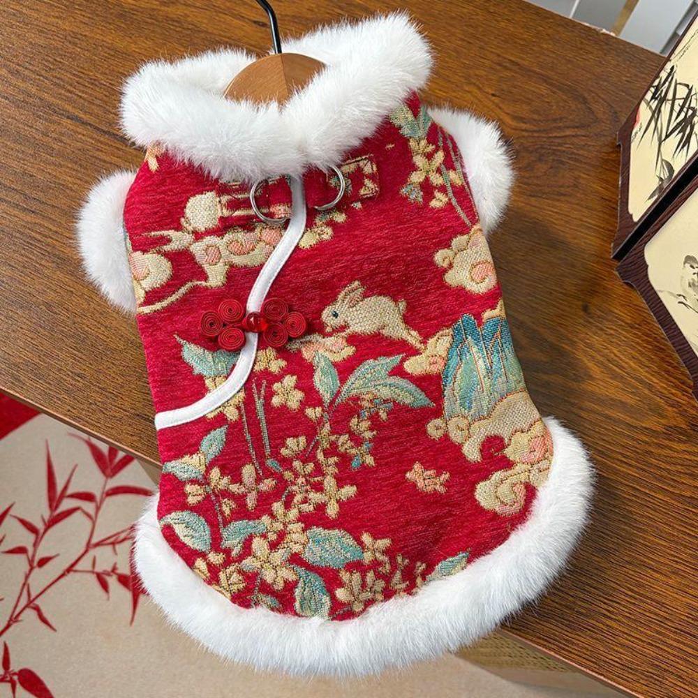 Cute Thick Velvet New Year's Dog Cat Clothing Chinese Style Comfortable Cat Dog Vest Soft Tang Clothing Pet Coat Autumn Winter