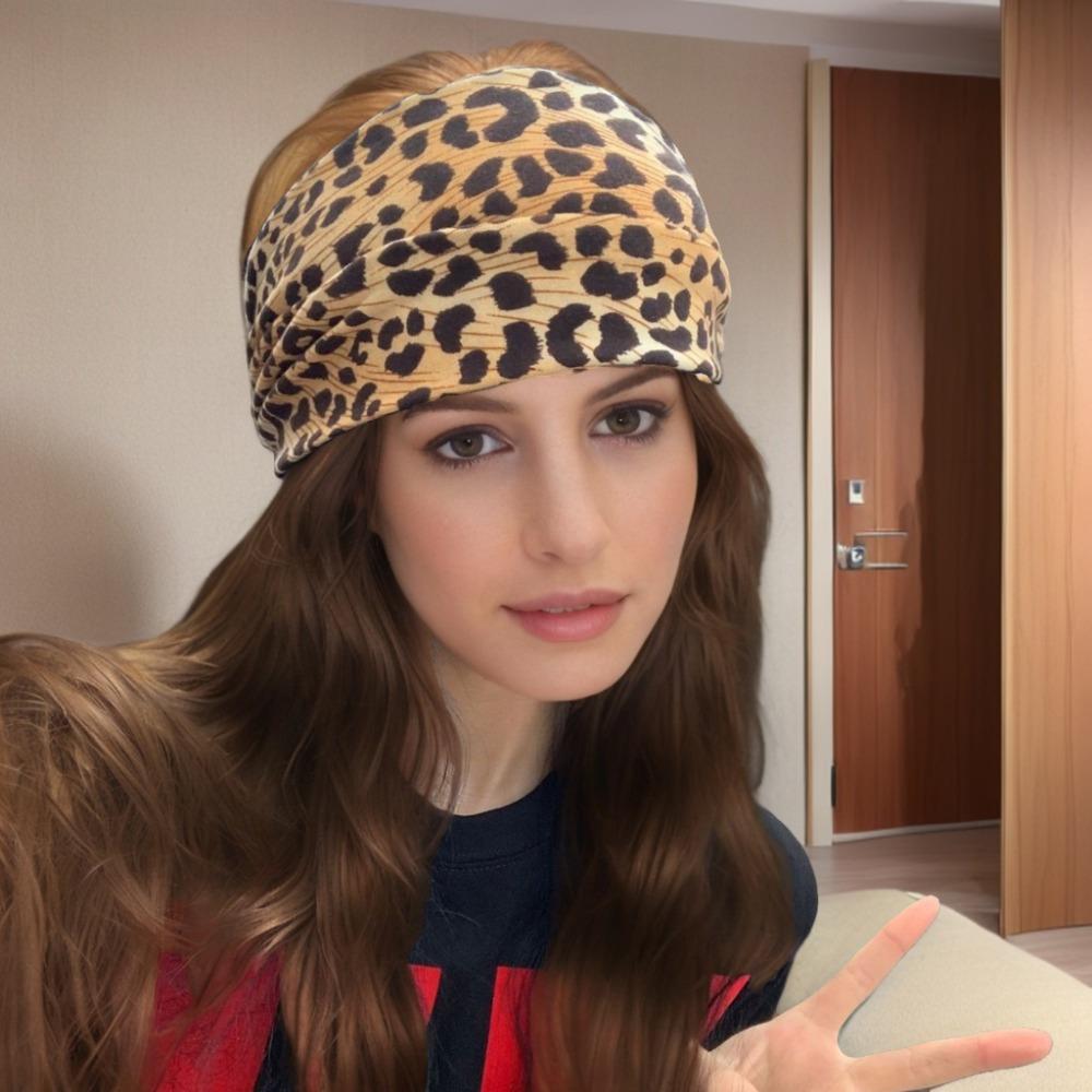 Autumn and Winter Leopard Print Sports Headband with Knotted Wide Edge Elastic Headband and Sweat Absorbing Headband