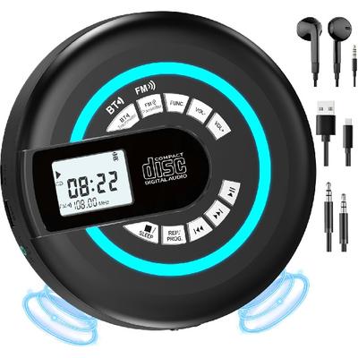 נגן CD נייד עם רמקול Bluetooth Disman, משדר FM, הגנה מפני דילוגים, אוזניות, תמיכה ב-AUX/USB, תצוגת LCD, תאורת RGB