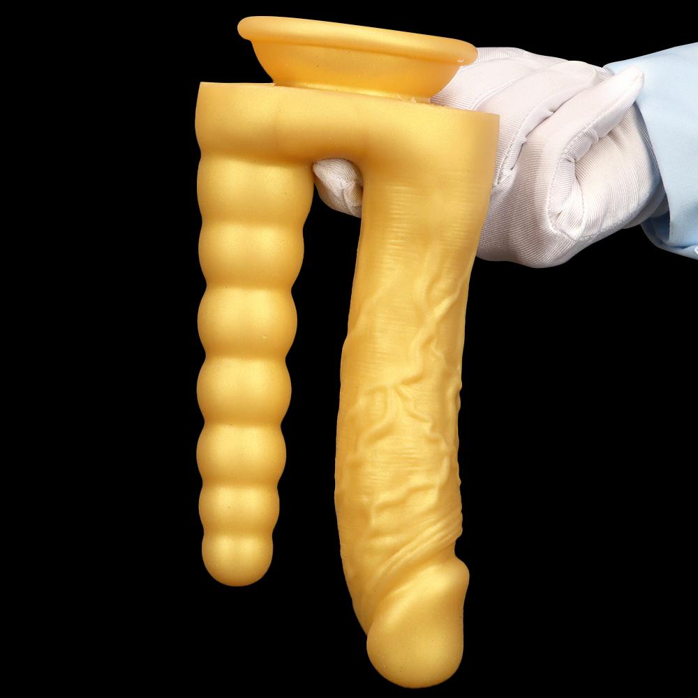 Double Dildos Female Masturbation Double Penetration Both Vagina and Anus Big Penis with Suction Cup Sex Toy Anal Plug Penis