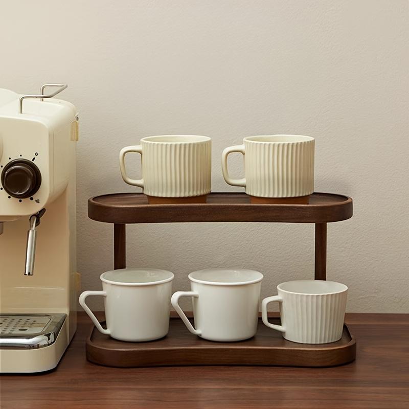 Bamboo Cup Holder 2-Tier Desktop Organizer for Coffee Tea Cups