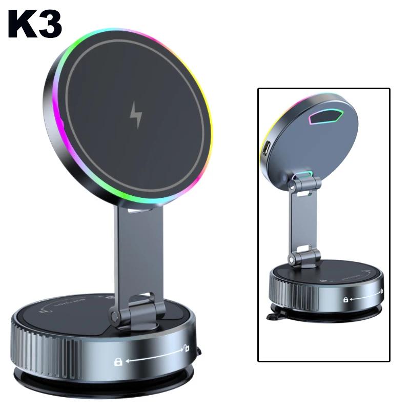K5 Vacuum Magnetic Car Phone Holder Wireless 15W Rechargeable Live Cooling 720° Rotate Foldable Phone Bracket