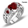 Trendy Red Blue Heart Love Hollow Carved Zircon Crystal Silver Color Female Ring for Women Party  Accessories