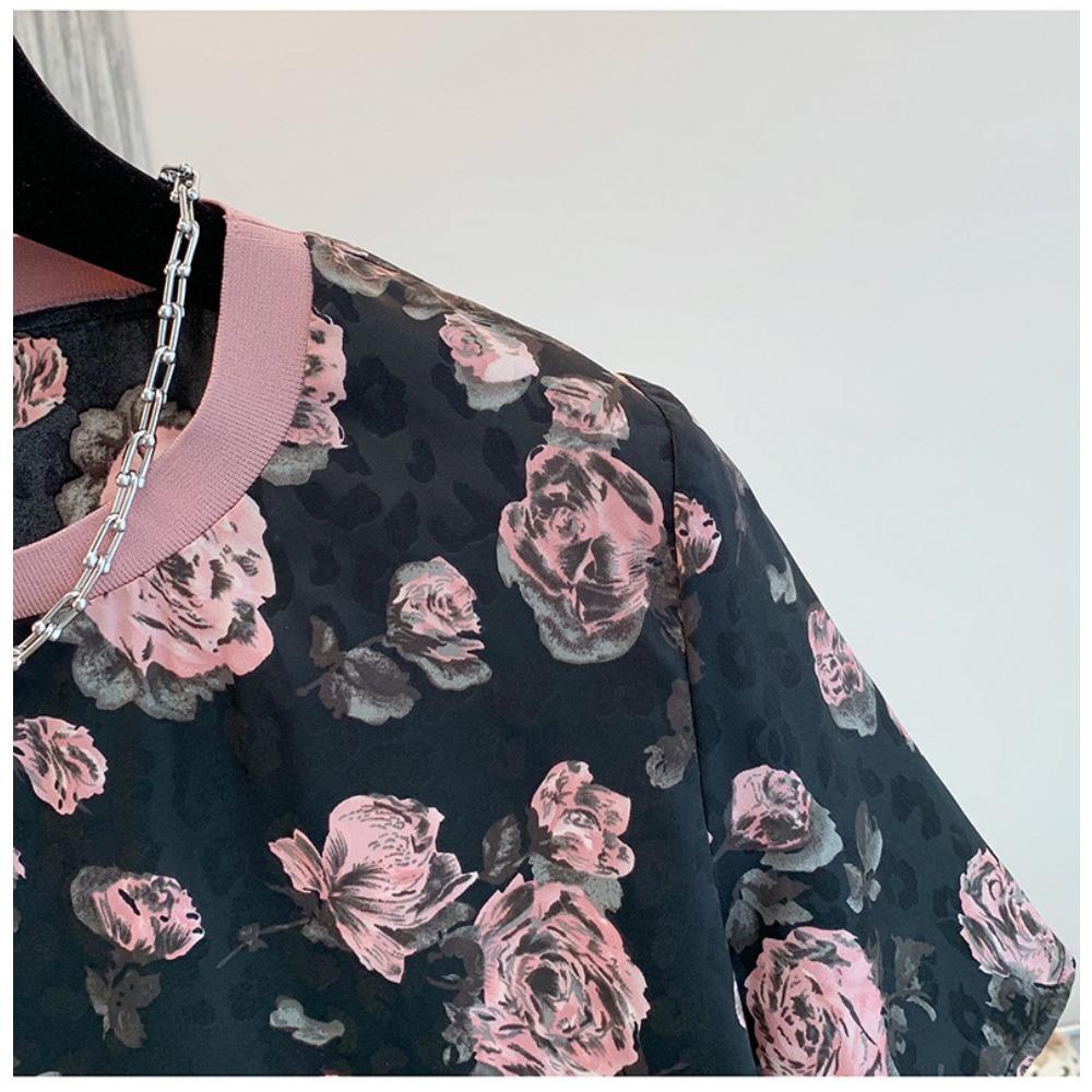 2025 Summer New Retro Flower Short-sleeved T-shirt Loose Shirt Top for Women