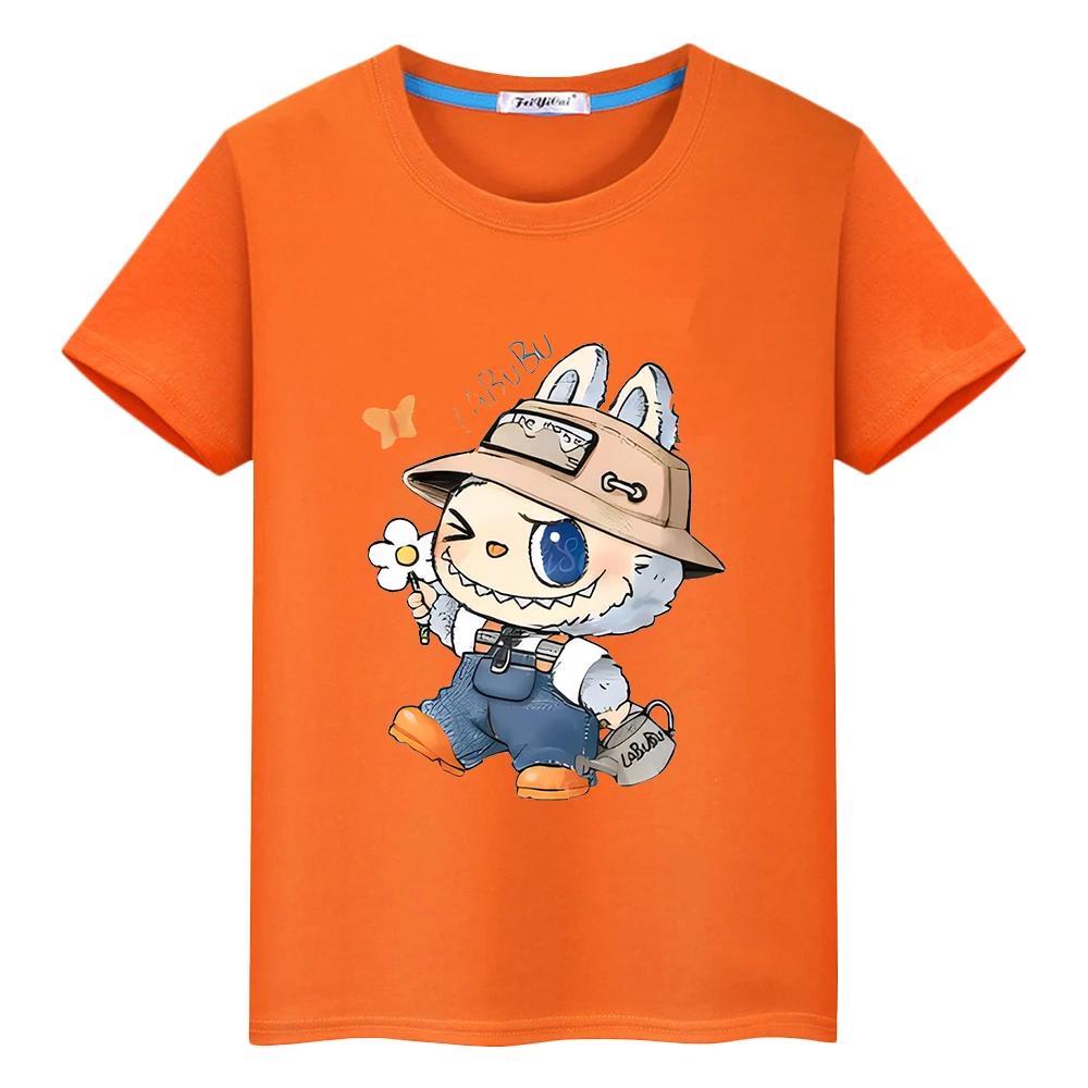 Labubu 100%Cotton T Shirt for Kids Boy 10years Toddler Girl Clothes Kawaii Tops Anime Short  Pride Tshirt Y2k Kids Clothes Girls