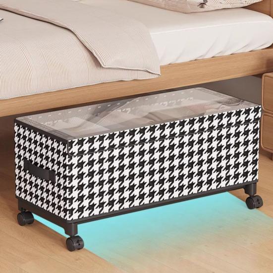 under Bed Storage Bin with Wheels Dust-Proof under Bed Organizer with Transparent Lid Rolling Metal Drawer Organizer for Clothes Blankets Shoes