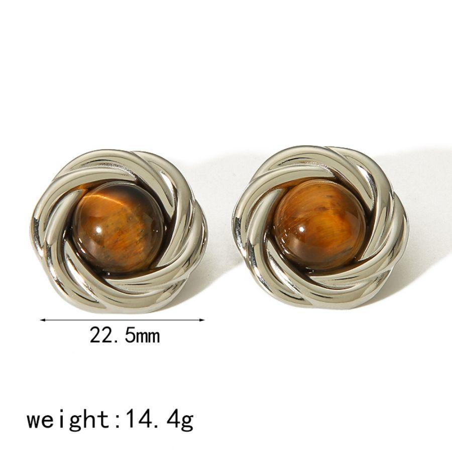 Nouveaux Produits Déclaration Pierre Naturelle Boucles d'Oreilles Œil de Tigre Imperméables Acier Inoxydable Plaqué Or Boucles d'Oreilles Clous Perle pour Femmes