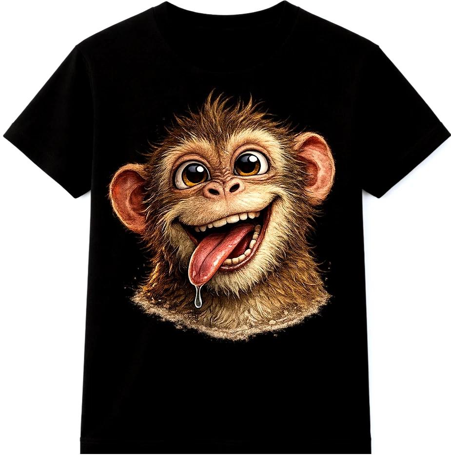Funny Monkey T Shirt Playful Smiling Animal Graphic Tee Casual Fun Gift Top XXXL