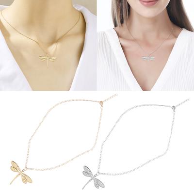 Elegant Dragonflies Zircon Pendant Necklace Jewelry Accessory with Adjustable Size Charm Chain for Women Daily Use