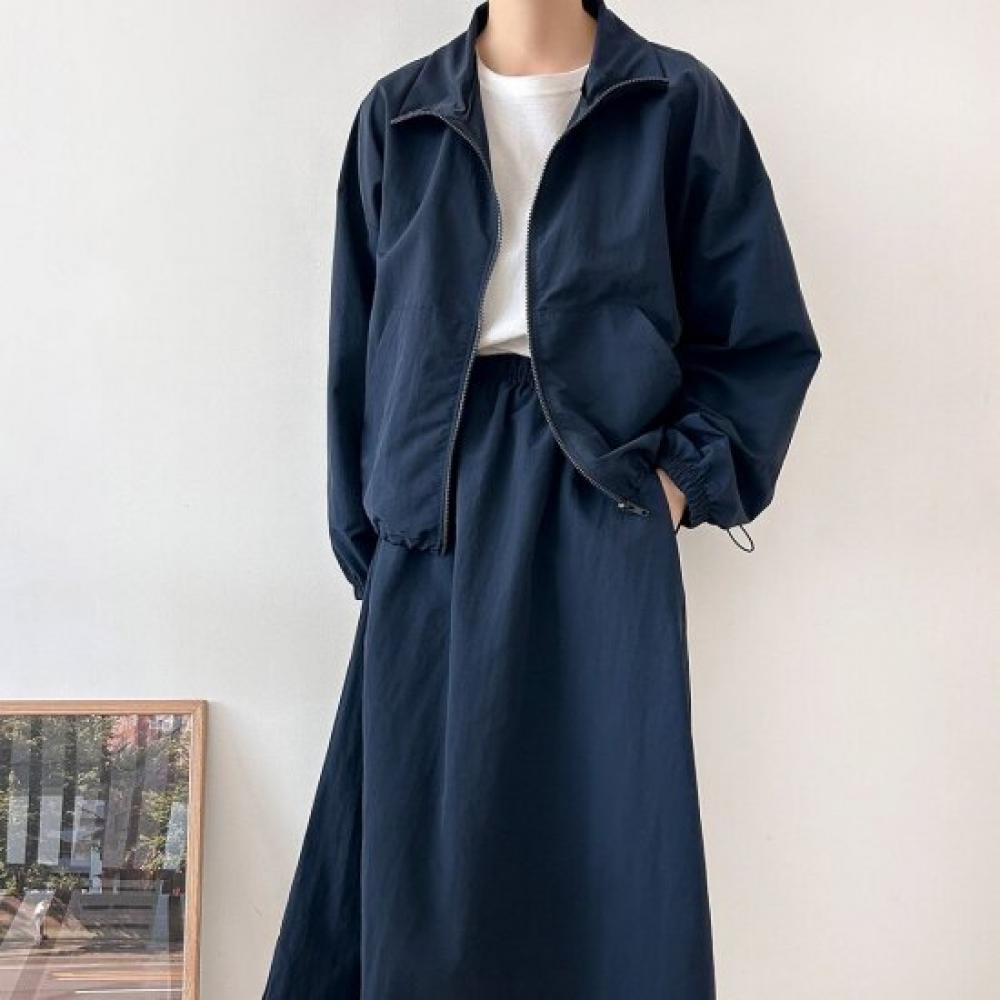New ArrivalS Open Run Women S High Neck Zip Up Anorak Kangaroo Pocket Skirt Set