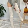 Hollowed Out Knitted Over Knee Long Socks for Women Winter Fall Thigh High Stockings Solid Color Thermal Long Leg Warmer