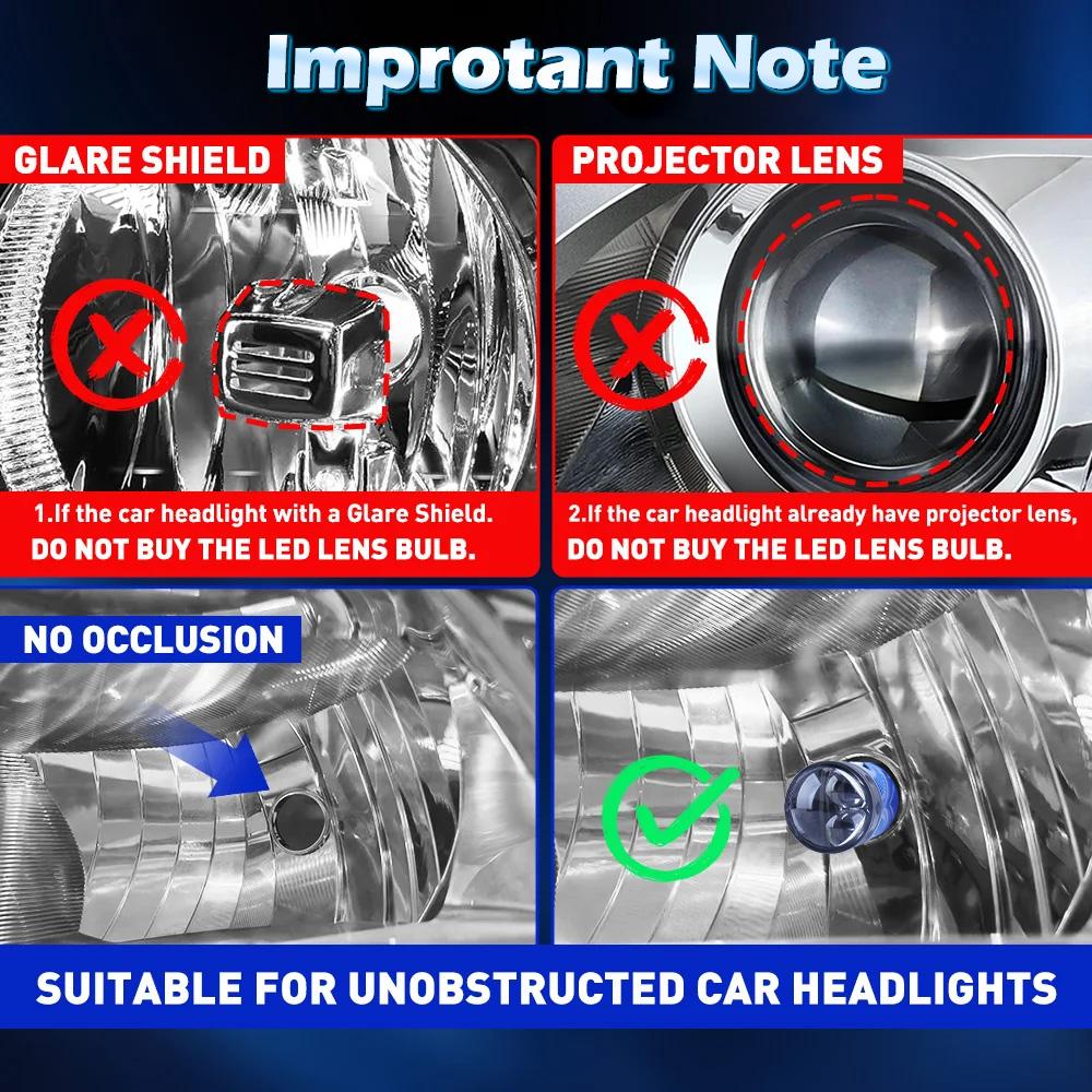 2PCS Car LED Lens Headlight H4 12V Mini Lens Super Bright Hi/Lo Beam White Light 6500K for Cars & Motorcycles Model Compatible