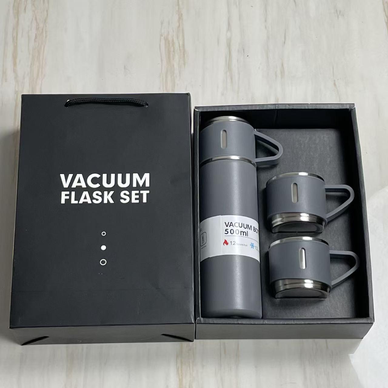 Large Capacity Cross-border Double-layer Stainless Steel Travel Thermos Mug with Handle and Three Lids 500ml
