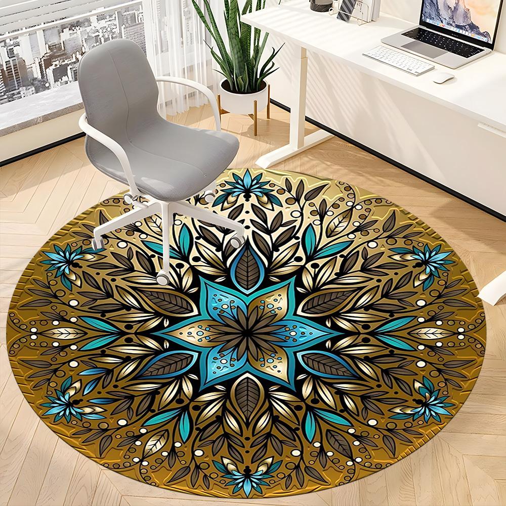 1 Stück Mandala, OrnamentStuhlteppich für Büro, Innenbereich Rutschfester Waschbarer Polyesterfaserteppich, Matte Für Büro, Maschinenwaschbar