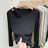 T-shirt Chic Sexy Irregolare a Manica Lunga per Donne Curvy Moda Autunnale Versatile Maglia Base Interna