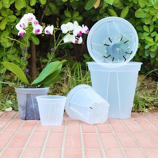 Breathable Flower Pot Transparent PP Planter for Orchids Caladiums Self-Watering Aerating Sun Resistant Flowerpot for Home Garden