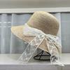 Japanese elegant lace bow sunshade straw hat women's summer travel seaside sunscreen basin hat vacation beach sun hat