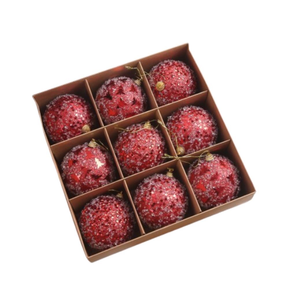 

9pcs Foam Glitter Christmas Balls Pendant 8cm Merry Christmas Decor Home Decoration красный