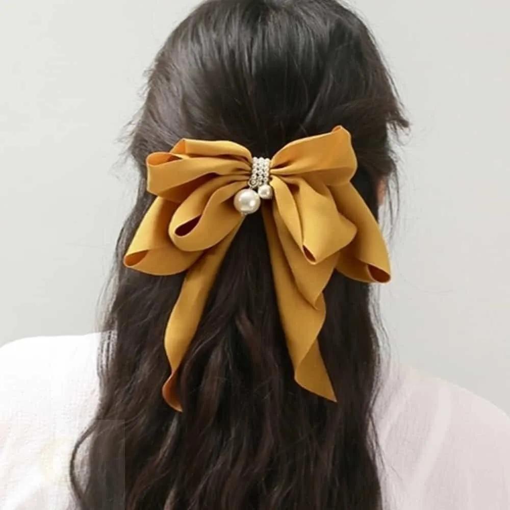 MOONH Half-Up Hairpin Goddess Hairstyle Half-Up Hairpin Butterfly Pearl Yellow Automatic Hairpin