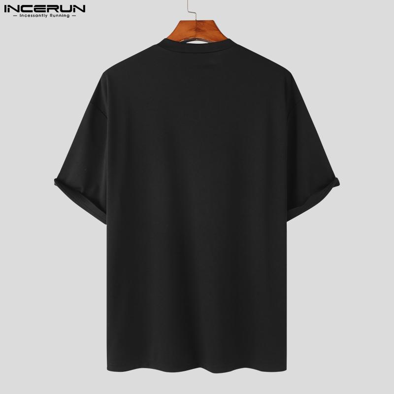 INCERUN Summer Men's Round Neck Short Sleeve T-shirts Basic Tops