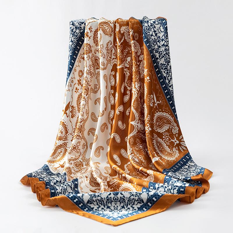 Simulation Silk 90cm Large Square Scarf Silk Scarf Female New 2026 Spring and Fall Models of Foreign Fashion Shirt Large Square Scarf Mother Scarf