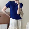 Vintage Wrinkled Short Sleeve Women  High Neck Slim Fit Summer Magic Casual Thin Top