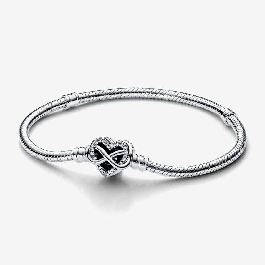 Pandora Women's Moments Sparkling Infinity Heart Clasp Snake Chain Bracelet 17 Cm