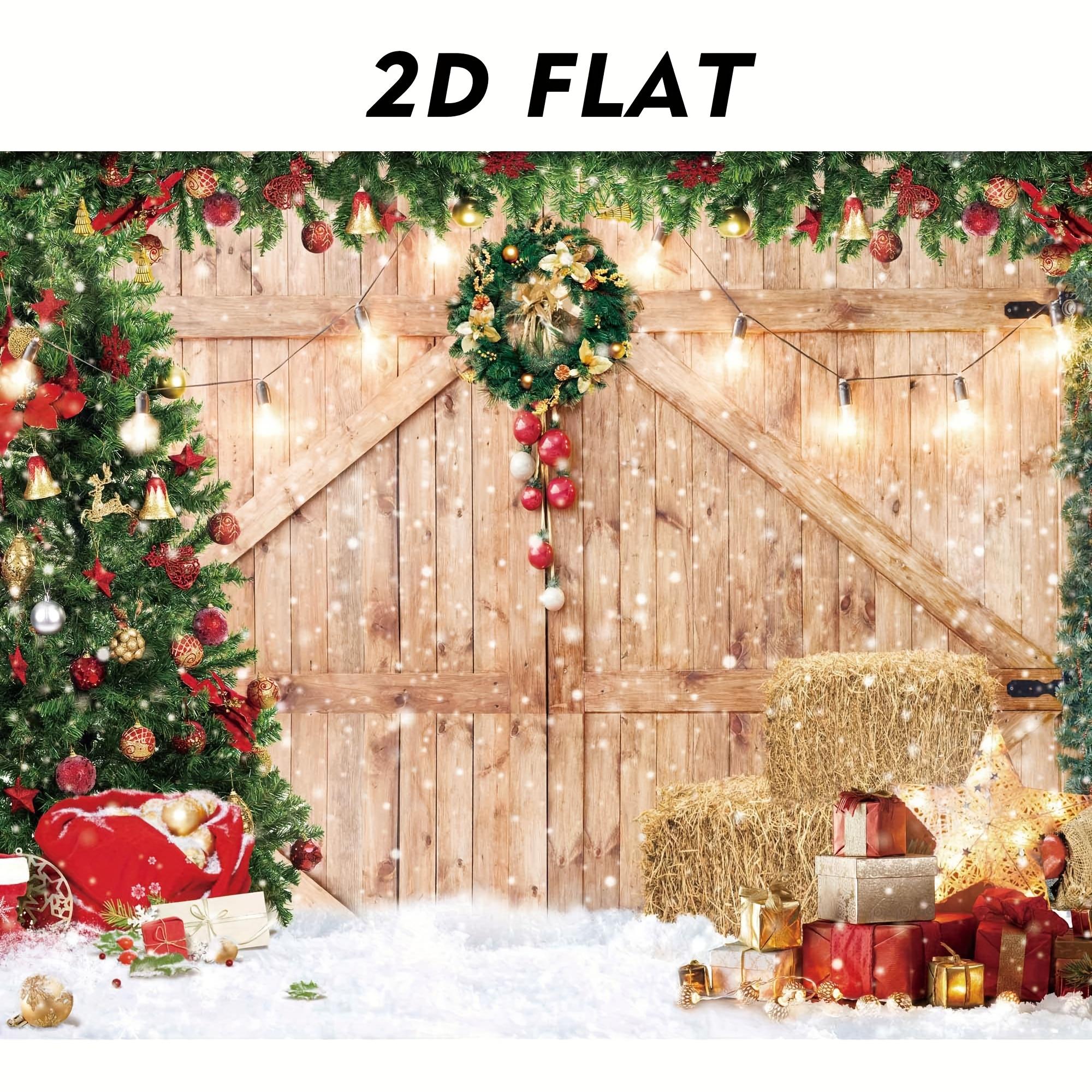 

Рождественский декор в стиле фермерского дома, Рустикальный фотофон с амбарной дверью, украшенный красными и золотыми елочными игрушками, Праздничный декор для фотостудии, вечеринки W100*L75cm