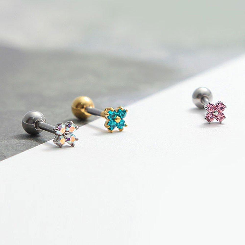 [1+1] Fashion Piercing Surgical Double Flower 3-Piece Set (Single Side Sale)
